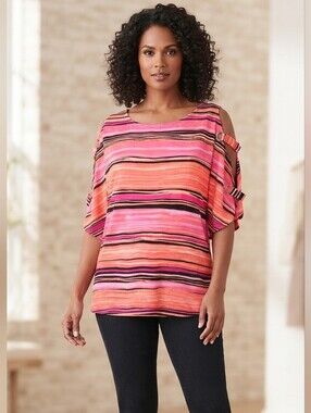 BOLD elements Pink & Coral Striped Cold-Shoulder Top